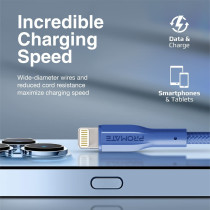 Promate USB-A to Lightning Cable, Durable 10W USB-A to Lightning Charger with 480 Mbps Data Transfer, Navy