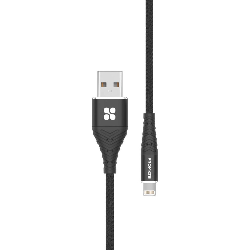 Promate iPhone Charging Cable, Premium Fabric Braided Lightning to USB-A Cable with 2.4A
