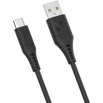 Promate USB-C Cable, Fast-Charging 5V/3A USB-A to Type-C Cable with 480 Mbps Data Sync, 200cm, Black