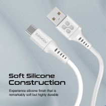 Promate USB to USB-C Cable, Durable Silicone Type-C Charging Cable with 3A Fast Charging, White