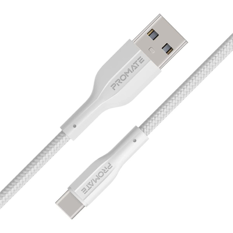 Promate USB to USB-C Cable, Durable Silicone Type-C Charging Cable with 2A Fast Charging, White