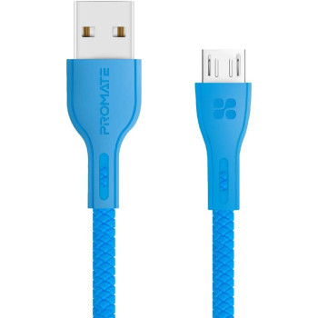 Promate Fast Charging Micro-USB Cable, Premium 2A Android High-Speed Sync and Charge Cord, Blue