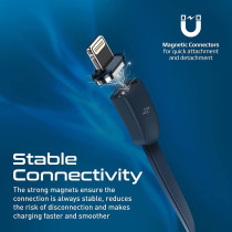Promate Magnetic Charging Cable, 3-in-1 Retractable USB-C, Charging Cable with 60W USB-C, Quiver Blue