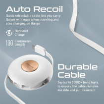 Promate Magnetic Charging Cable, 3-in-1 Retractable USB-C, Charging Cable with 60W USB-C, Quiver White