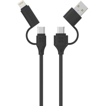 Promate Charging Cable, 4-in-1 60W USB-C Power Delivery Charger with USB-A Cable, Black