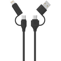 Promate Charging Cable, 4-in-1 60W USB-C Power Delivery Charger with USB-A Cable, Black