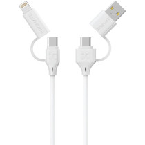 Promate Charging Cable, 4-in-1 60W USB-C Power Delivery Charger with USB-A Cable, QuadCord-PD60 White