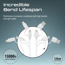 Promate Charging Cable, 4-in-1 60W USB-C Power Delivery Charger with USB-A Cable, QuadCord-PD60 White