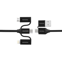 Promate 6-In-1 Multi Charging Cable, Lightning, USB-C, Micro USB Connectors to USB-A and USB-C Fast Sync,Black