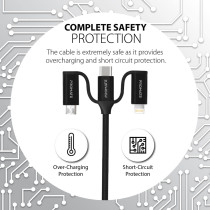 Promate 6-In-1 Multi Charging Cable, Lightning, USB-C, Micro USB Connectors to USB-A and USB-C Fast Sync,Black