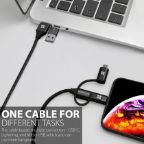 Promate 6-In-1 Multi Charging Cable, Lightning, USB-C, Micro USB Connectors to USB-A and USB-C Fast Sync,Black
