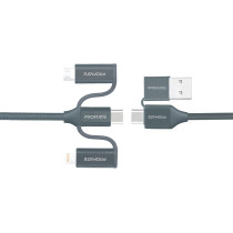 Promate 6-In-1 Multi Charging Cable, Lightning, USB-C, Micro USB Connectors to USB-A and USB-C, PentaPower Grey