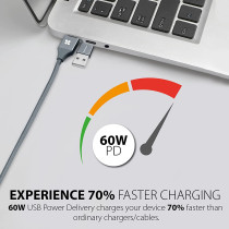 Promate 6-In-1 Multi Charging Cable, Lightning, USB-C, Micro USB Connectors to USB-A and USB-C, PentaPower Grey