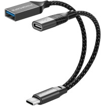 Promate USB-C OTG Media Adapter, Durable Nylon Braided Male USB-C to Female USB/USB-C Ports