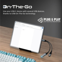Promate USB-C OTG Media Adapter, Durable Nylon Braided Male USB-C to Female USB/USB-C Ports