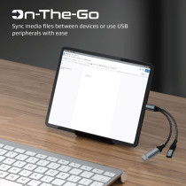 Promate OTG Data Cable, Premium Lightning Male to USB-C Female Adapter with USB Female Port