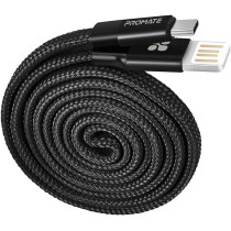 Promate Coiline-C Auto-Coiling USB-C Cable, Premium Fabric Braided Aluminium Alloy (Black)