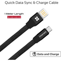 Promate Coiline-C Auto-Coiling USB-C Cable, Premium Fabric Braided Aluminium Alloy (Black)