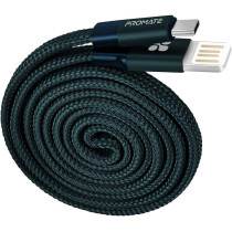 Promate Coiline-C Auto-Coiling USB-C Cable, Premium Fabric Braided Aluminium Alloy Reversible (Blue)