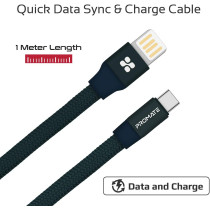 Promate Coiline-C Auto-Coiling USB-C Cable, Premium Fabric Braided Aluminium Alloy Reversible (Blue)