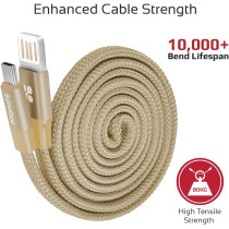 Promate Coiline-C Auto-Coiling USB-C Cable, Premium Fabric Braided (Gold)