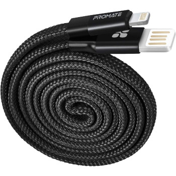 Promate Auto-Rolling Lightning Cable, Durable Aluminium Alloy Auto-Rolling Reversible(Black)