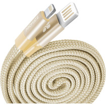 Promate Auto-Rolling Lightning Cable, Durable Aluminium Alloy Auto-Rolling Reversible (Gold)