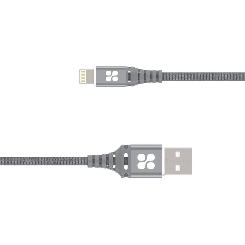 Promate USB Lightning Cable, Heavy Duty 2.4A Apple MFi Certified Fast Charging Syncing(Grey)