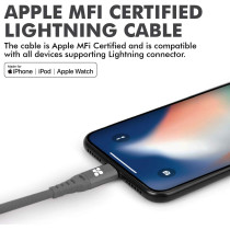 Promate USB Lightning Cable, Heavy Duty 2.4A Apple MFi Certified Fast Charging Syncing(Grey)