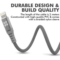 Promate USB Lightning Cable, Heavy Duty 2.4A Apple MFi Certified Fast Charging Syncing(Grey)