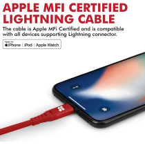 Promate USB Lightning Cable, Heavy Duty 2.4A Apple MFi Certified Fast Charging (Red)