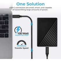 Promate 100W USB- C Power Delivery Cable, Powerful Type-C Thunderbolt 3 Charging Cable