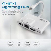 Promate Lightning Hub, 4-in-1 Premium Multimedia Adapter with 1080p HDMI Port, 10/100 Mbps