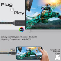 Promate 4K HDMI to USB and Lightning Connector, Ultra HD Durable, 4K@30Hz, 1080p@60Hz