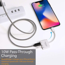 Promate Lightning Hub, 3-In-1 Lightning to 3.5mm Headphone Audio, USB Camera OTG Adapter White