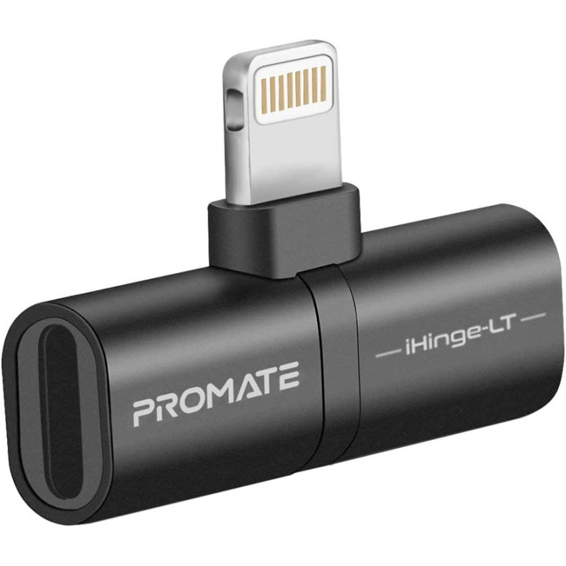Promate Lightning Splitter Adapter, Premium 2-In-1 Lightning to Headphone Audio and Sync Charging Black