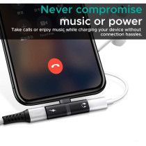 Promate Lightning Splitter Adapter, Premium 2-In-1 Lightning to Headphone Audio and Sync Charging Black