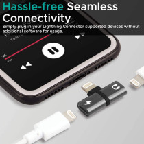 Promate iHinge-LT.GREY Lightning Splitter Adapter,Premium 2in1 Lightning to Headphone Audio&Sync, Grey
