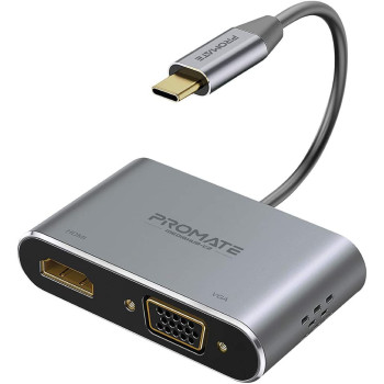 Promate USB-C to VGA and HDMI Adapter, High Definition Aluminium USB-C to VGA HDMI Converter