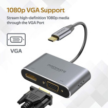 Promate USB-C to VGA and HDMI Adapter, High Definition Aluminium USB-C to VGA HDMI Converter