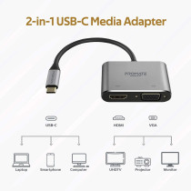 Promate USB-C to VGA and HDMI Adapter, High Definition Aluminium USB-C to VGA HDMI Converter