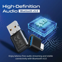 Promate USB Bluetooth Adapter, Universal Transmitter Bluetooth 5.0 HD Audio Dongle BlueLink