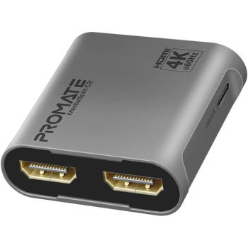Promate HDMI Splitter, Ultra HD 4k 60Hz 1 in, 2 out HDMI Adapter Converter with Dual HDMI Ports