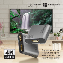 Promate HDMI Splitter, Ultra HD 4k 60Hz 1 in, 2 out HDMI Adapter Converter with Dual HDMI Ports