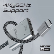 Promate HDMI Splitter Cable, Ultra HD 4k 60Hz HDMI Adapter Converter with Dual HDMI Port