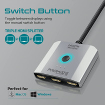 Promate HDMI Switch, 3-in-1 Ultra HD 4k 60Hz HDMI Adapter Converter with Triple HDMI Ports