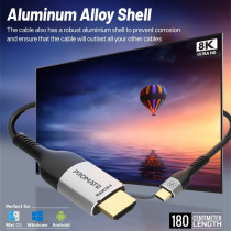 Promate Type-C to HDMI Cable, Premium Type-C (Thunderbolt-4) to HDMI AV Cable with 48Gbps