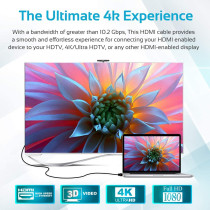 Promate 4K HDMI cable, 4K Ultra HD 150cm Mesh-Armored HDMI Cable with Right Angled Gold-Plated
