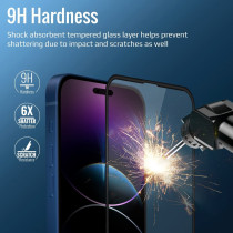 Promate Clear Glass Screen Protector for iPhone 14 Pro Max with Built-In Silicone Bumper