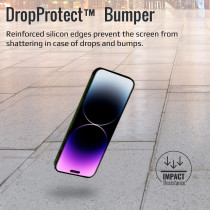 Promate Clear Glass Screen Protector for iPhone 14 Pro Max with Built-In Silicone Bumper